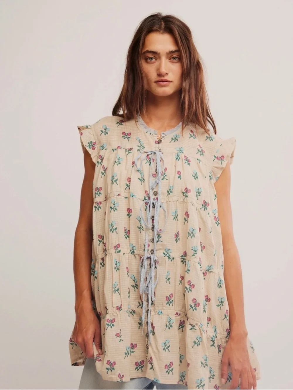 NWT Free People Sundown Ivory Combo Ditsy Floral Tunic Dress‎